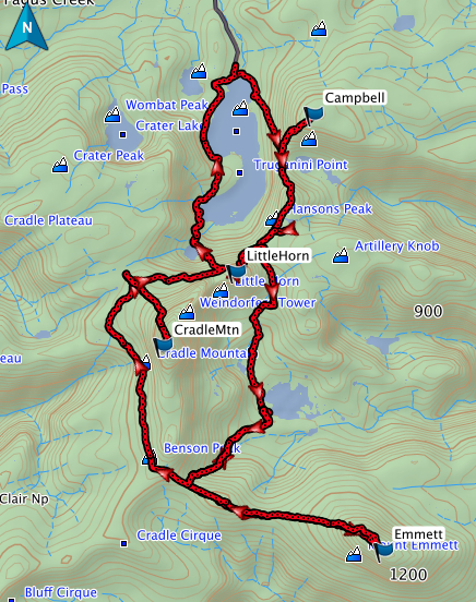 Campbell, Little Horn, Emmett and Cradle GPS route